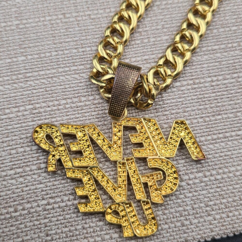 20 Inch Gold Plated Never Give Up Pendant Bling Necklace B983 - Picture 5 of 10